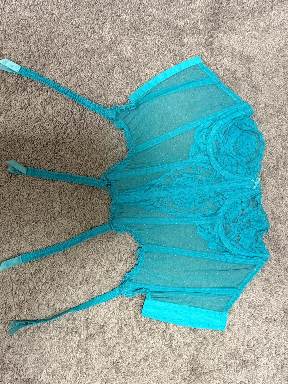 Vanity Fair Teal Sheer Lace Bustier Camisole